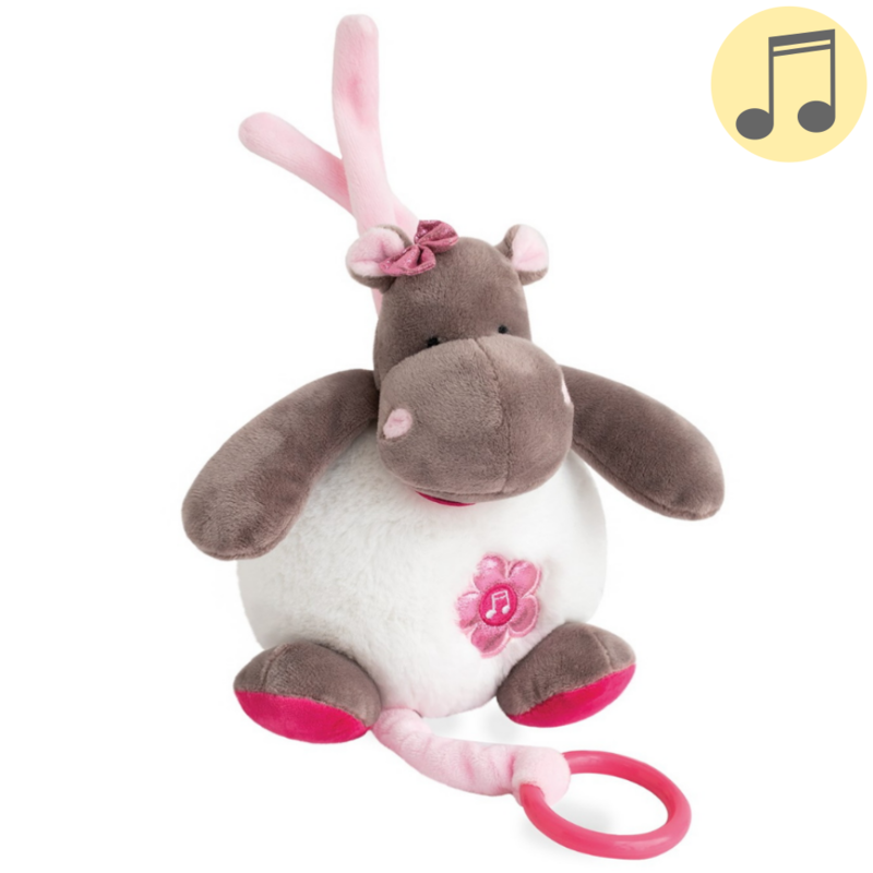 Zoé the hippo musical box white pink flower 